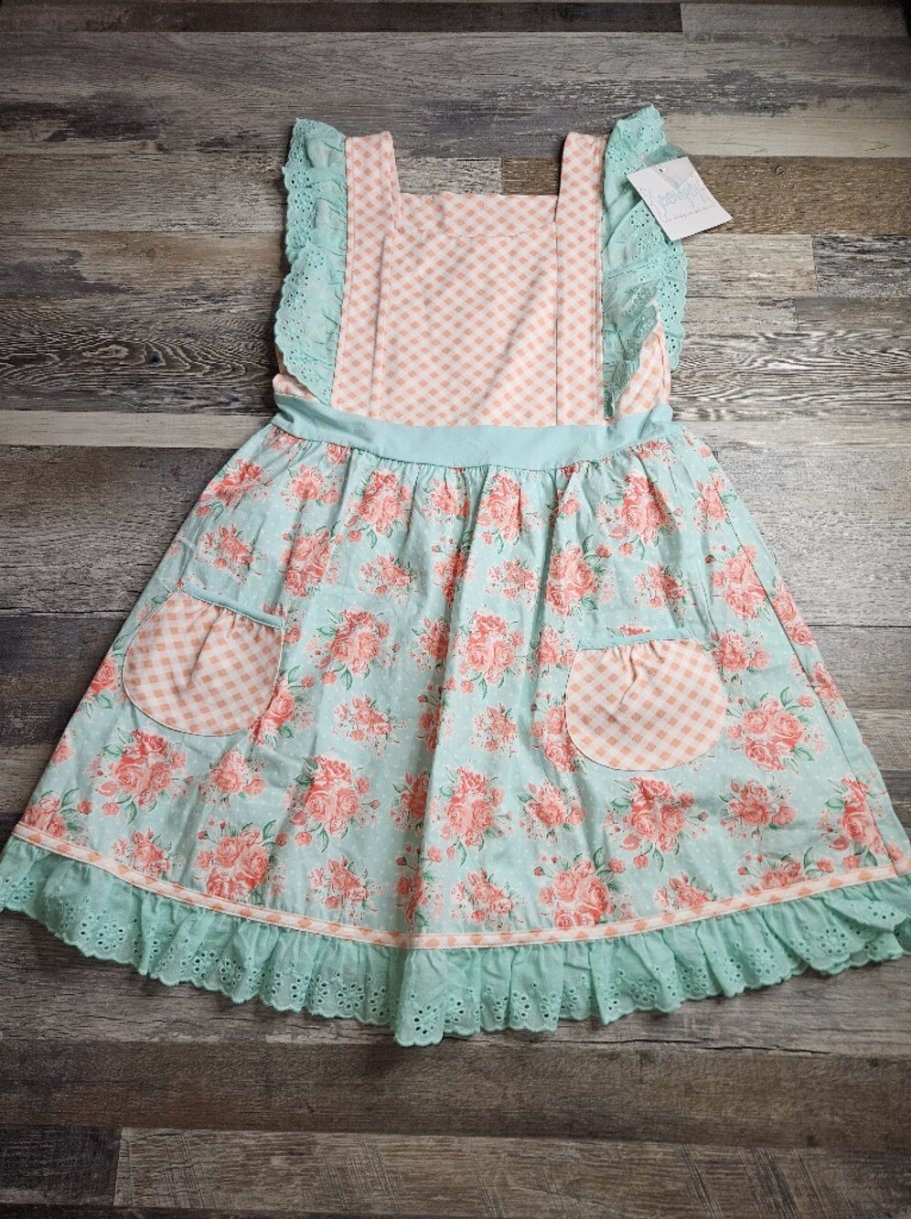 Shrimp & Grits Kids Serendipity NEW Dress XL 9-10 Garden Party Pinafore Gingham